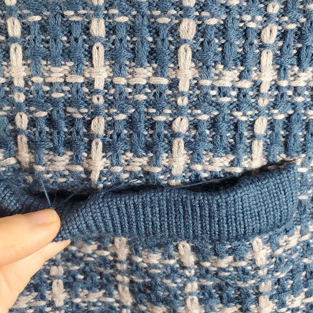 Talbots 100% Merino Wool Longline Cardigan S Small Blue Gold Buttons Plaid Soft - Picture 10 of 10